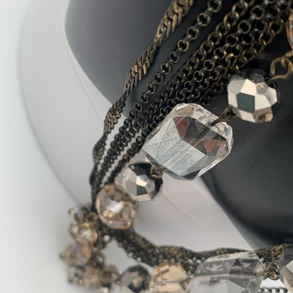 Vintage 7-layer Metal chains and Crystals Necklace, Unmarked - Picture 3 of 4